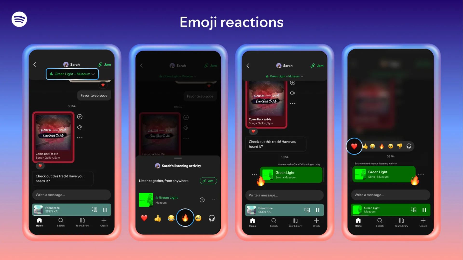 Spotify-Messages-Emoji-reactions A screenshot of the Spotify Messages emoji options.