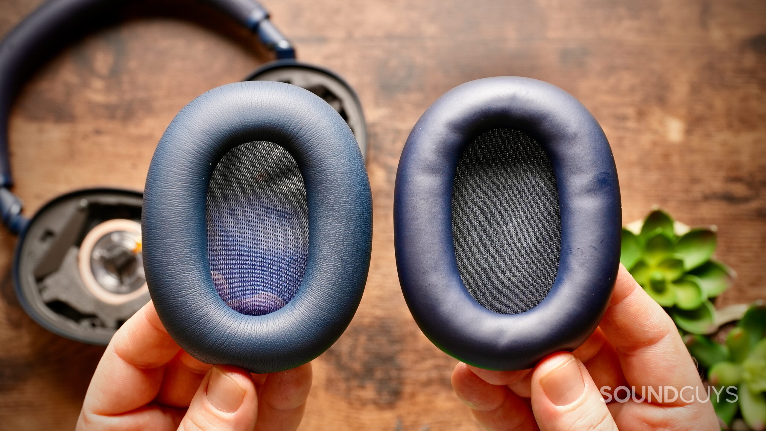 Side-by-side view of Wicked Cushions and stock Sony WH-1000XM6 ear pads, highlighting the thicker, more supportive aftermarket cushion design.