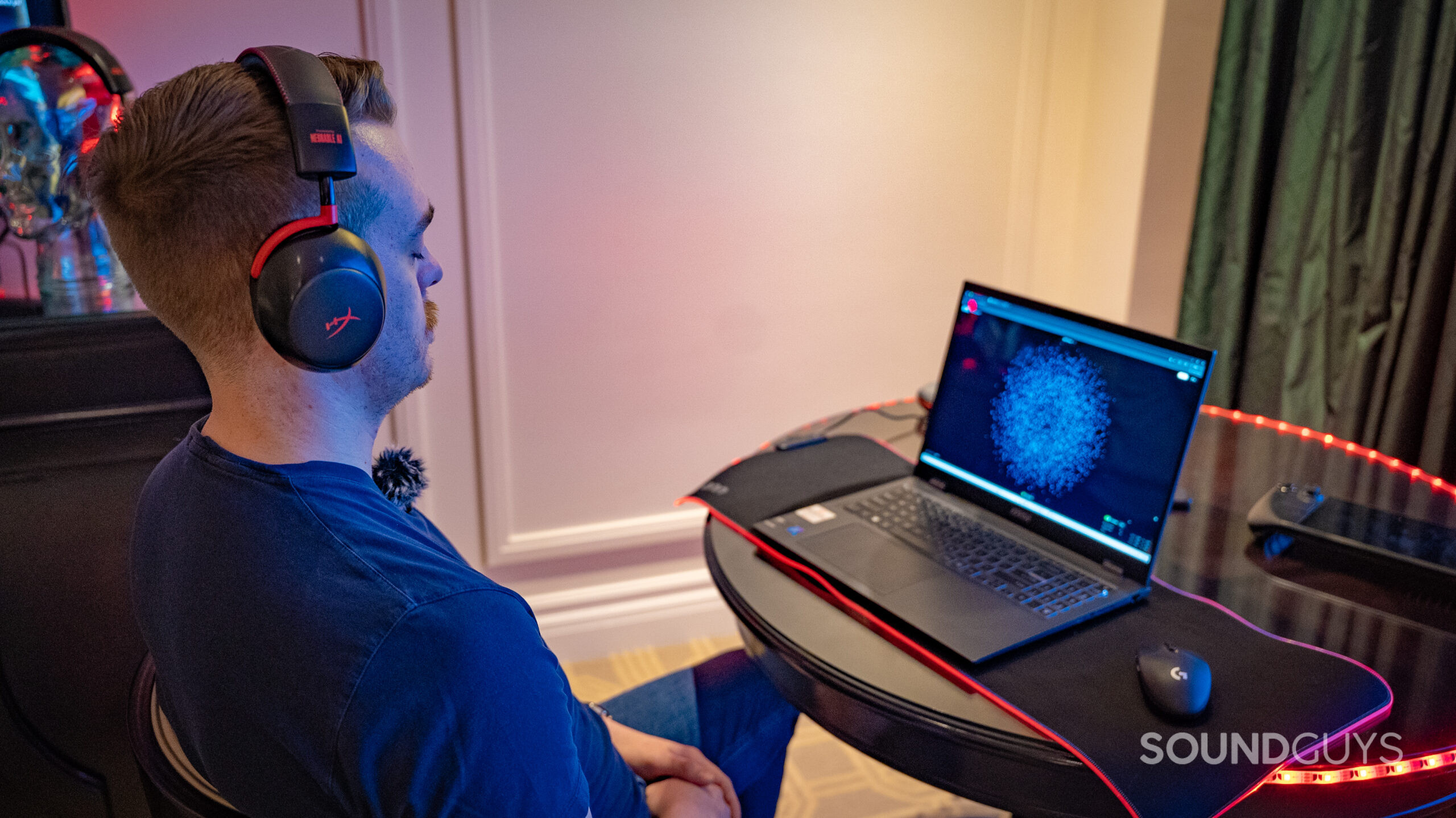 a man wearing the Neurable HyperX headset CES focus demo