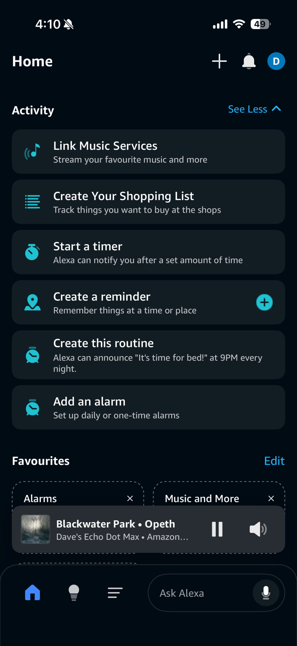 Screenshot of the Amazon Alexa App.