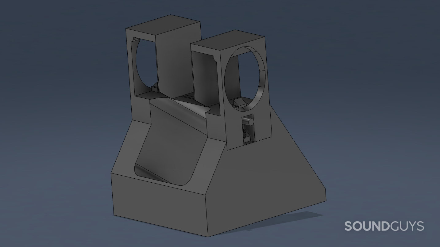 A 3D render of a prototype microphone test fixture.
