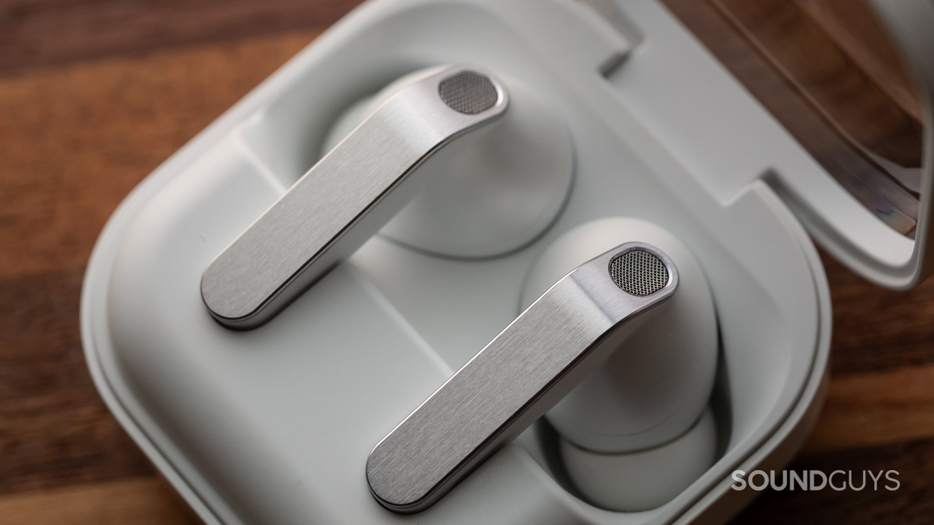 The Samsung Galaxy Buds 4 Pro have brushed-metal-looking accents.