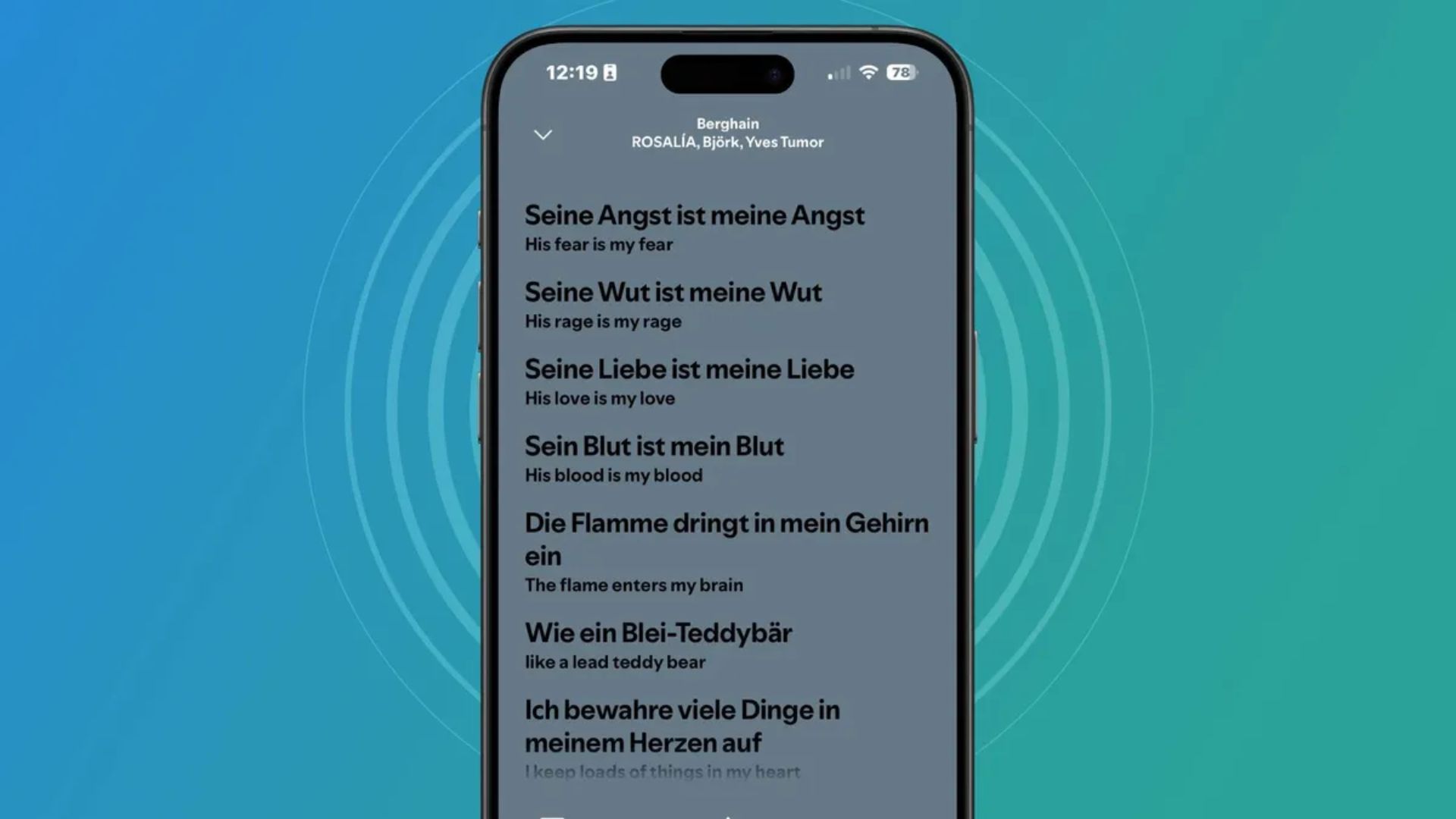 A screenshot of Spotify's Translations feature.