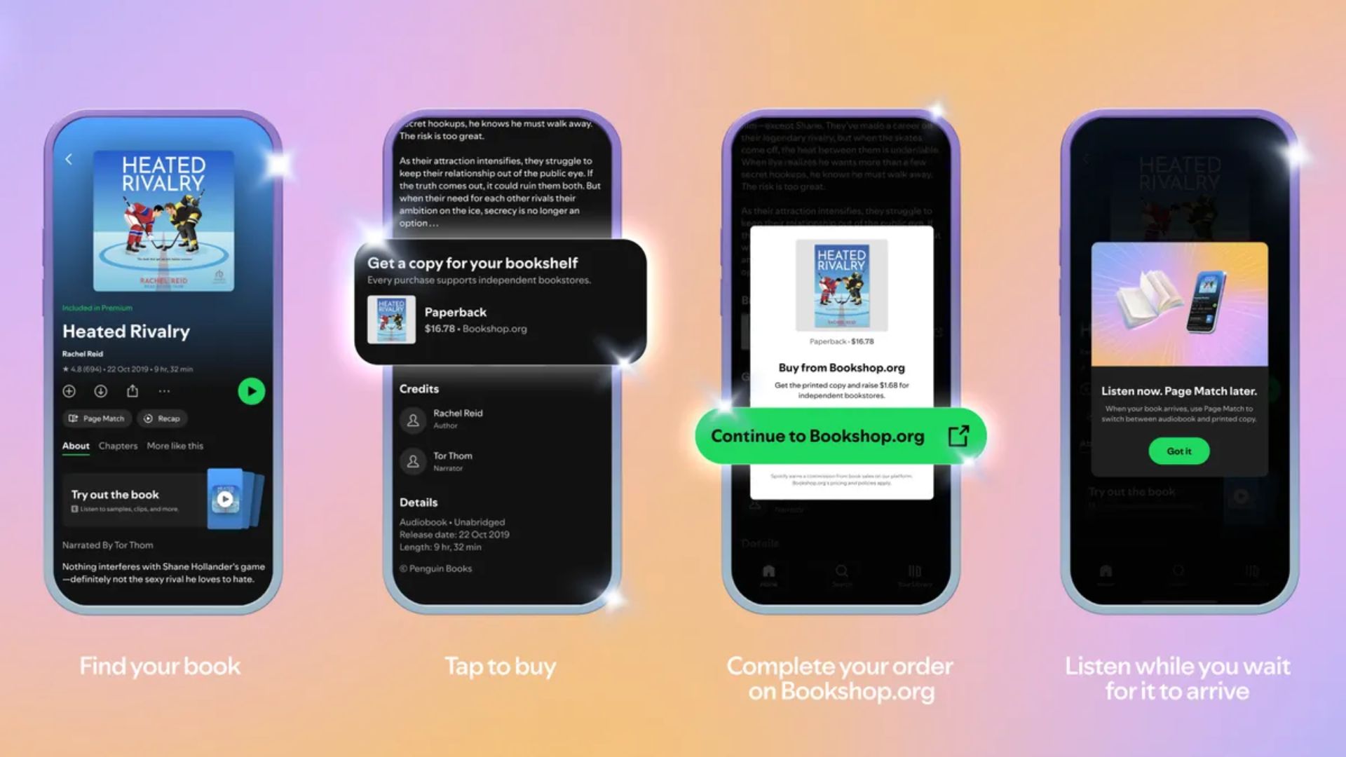 Spotify-partners-with-bookshop.org A screenshot of Spotify's physical book purchasing feature.