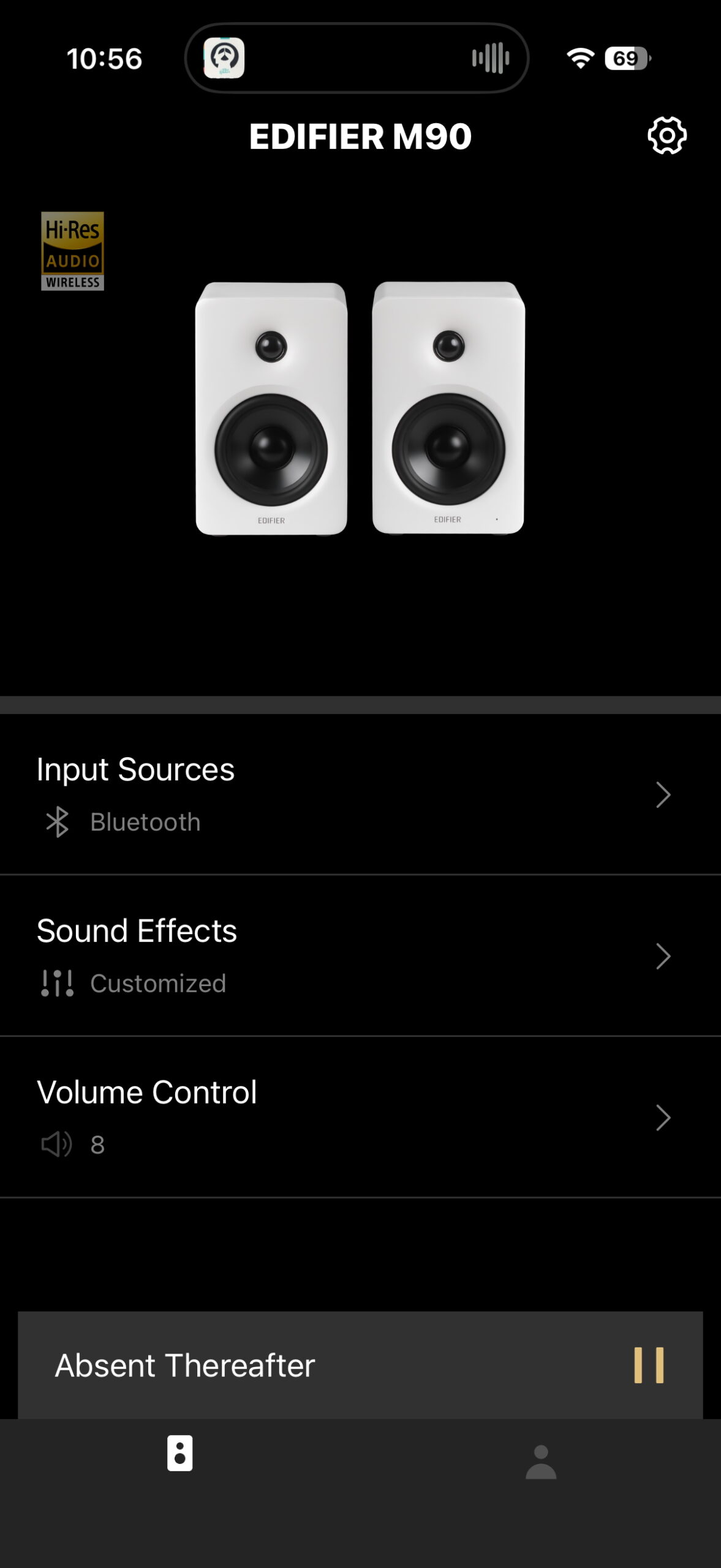 Screenshot of the Edifier ConneX app while connected to the M90's