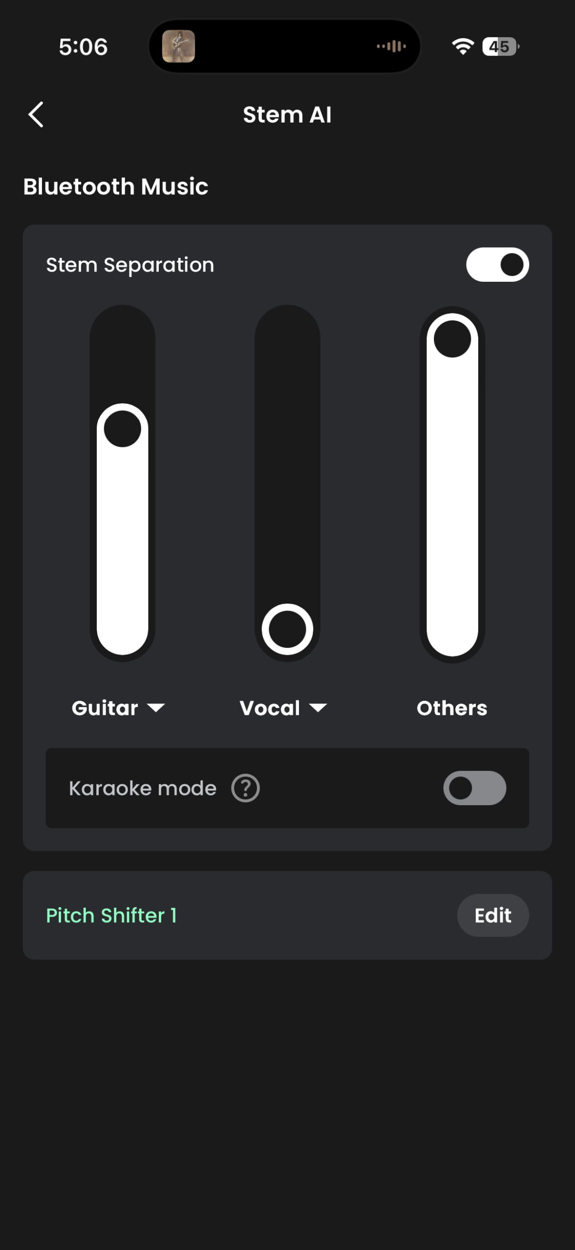 A screenshot of the JBL One app while connected to the Bandbox Trio