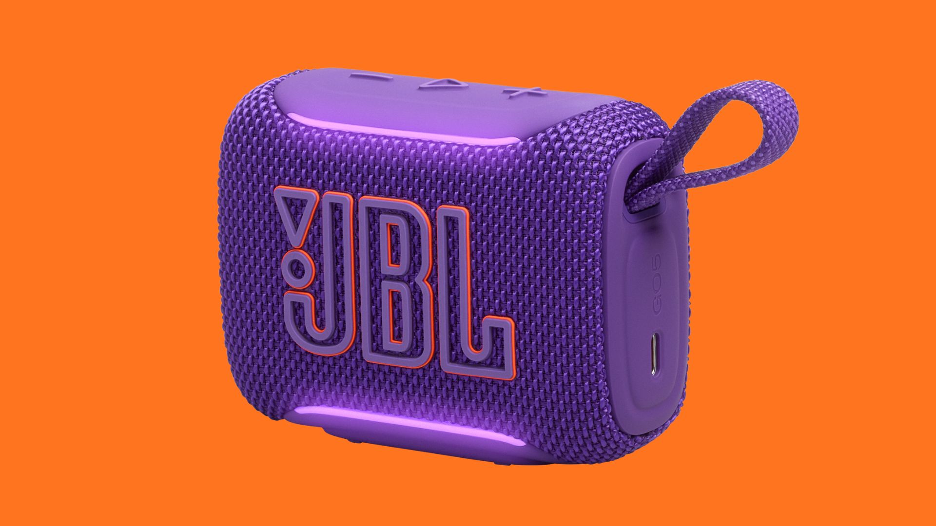 JBL Go 5 PR_1 JBL Go 5 portable Bluetooth speaker shown in a product render with built-in lighting