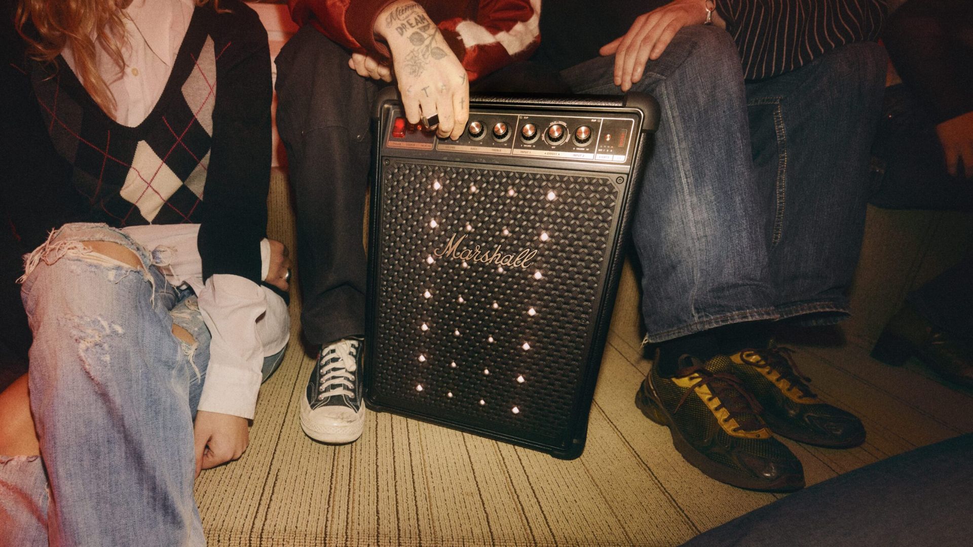 A photograph of the Marshall Bromley 450 Bluetooth party speaker.
