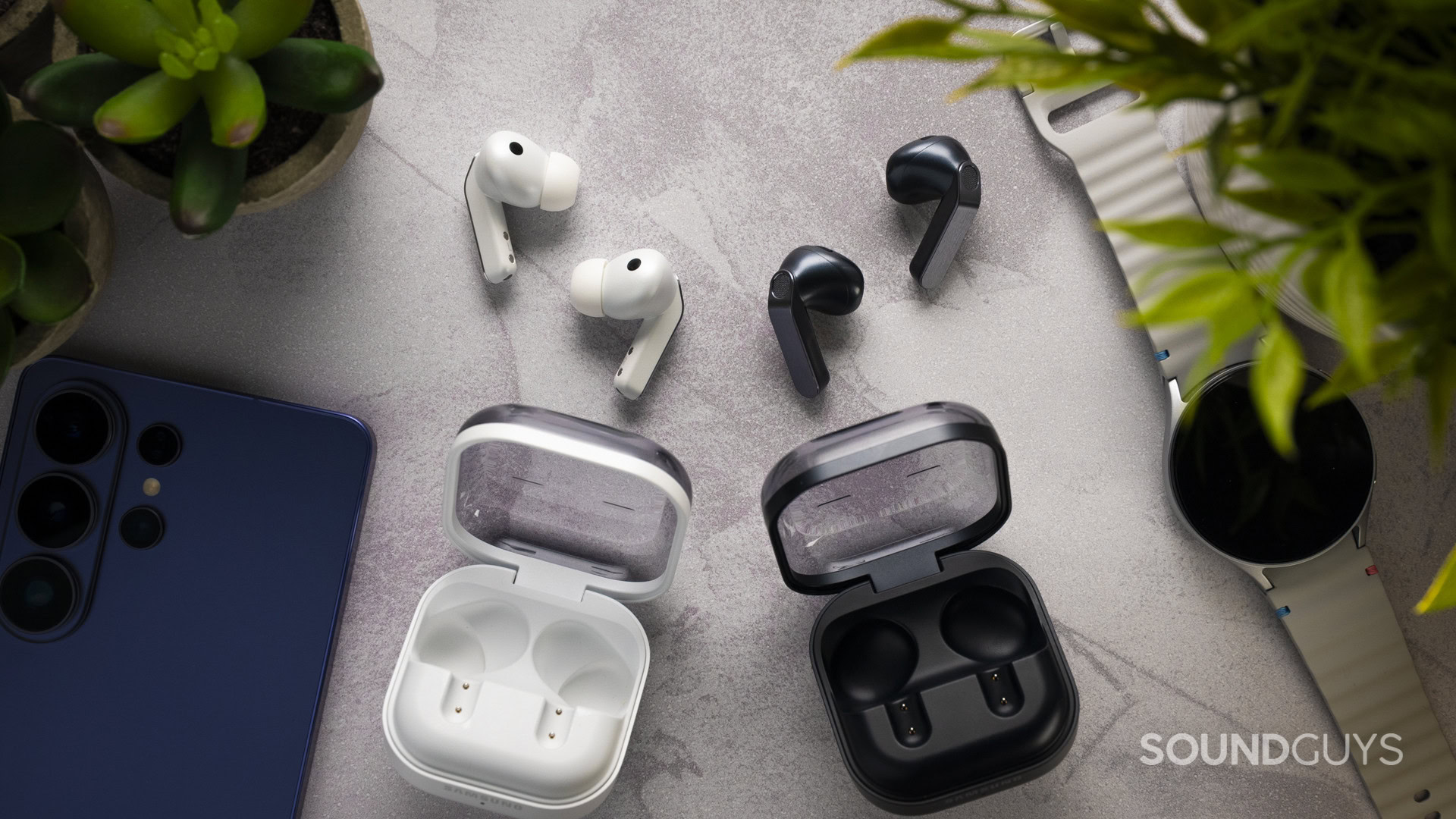 Samsung Galaxy Buds 4 and 4 Pro earbuds outside of the cases