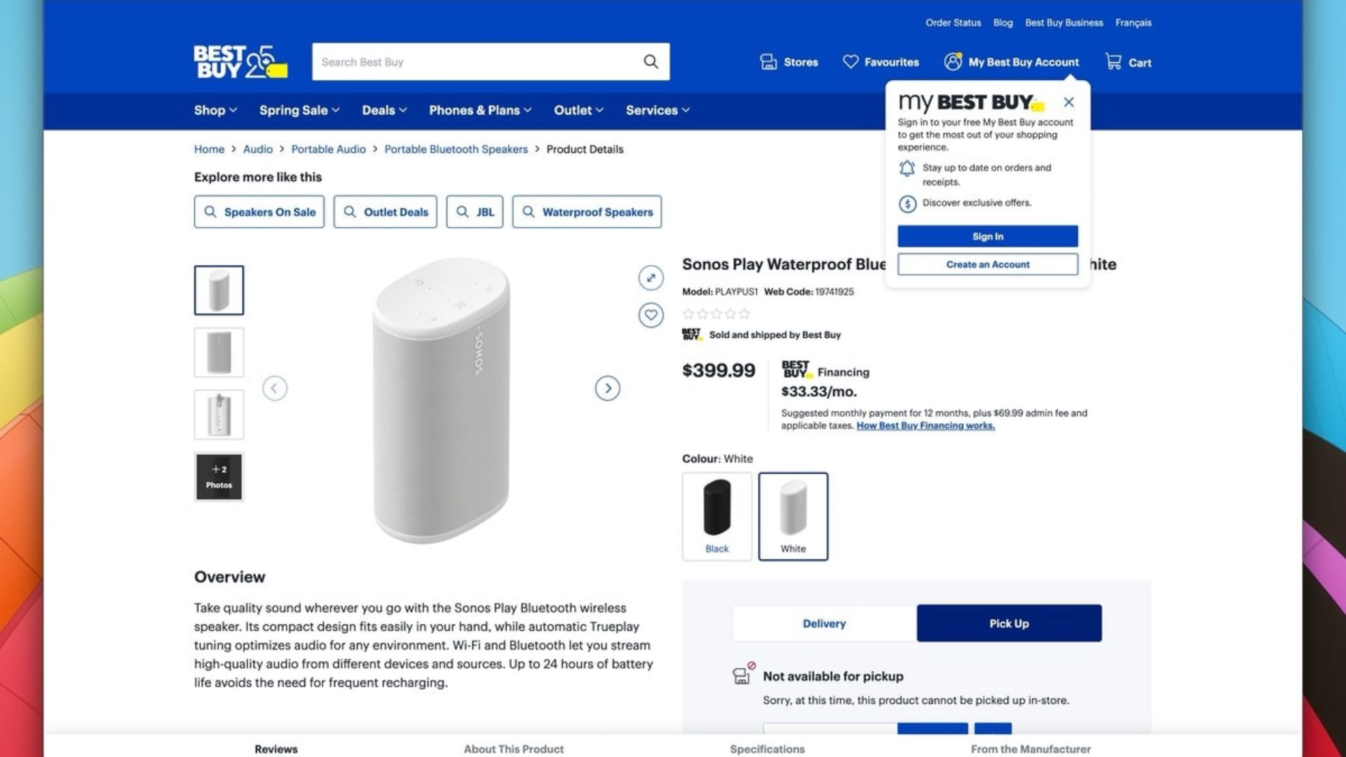 Sonos-Play-Best-Buy-Canada A screenshot of the Sonos Play speaker on Best Buy Canada's website.