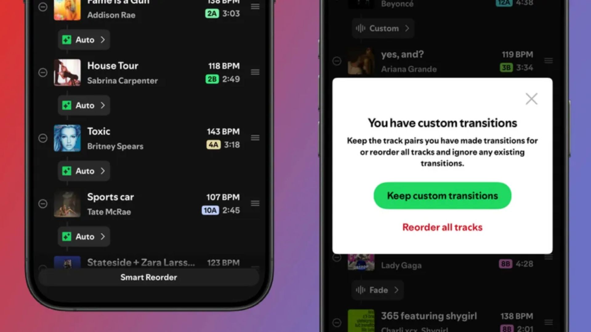 A screenshot of Spotify's Smart Reorder feature.