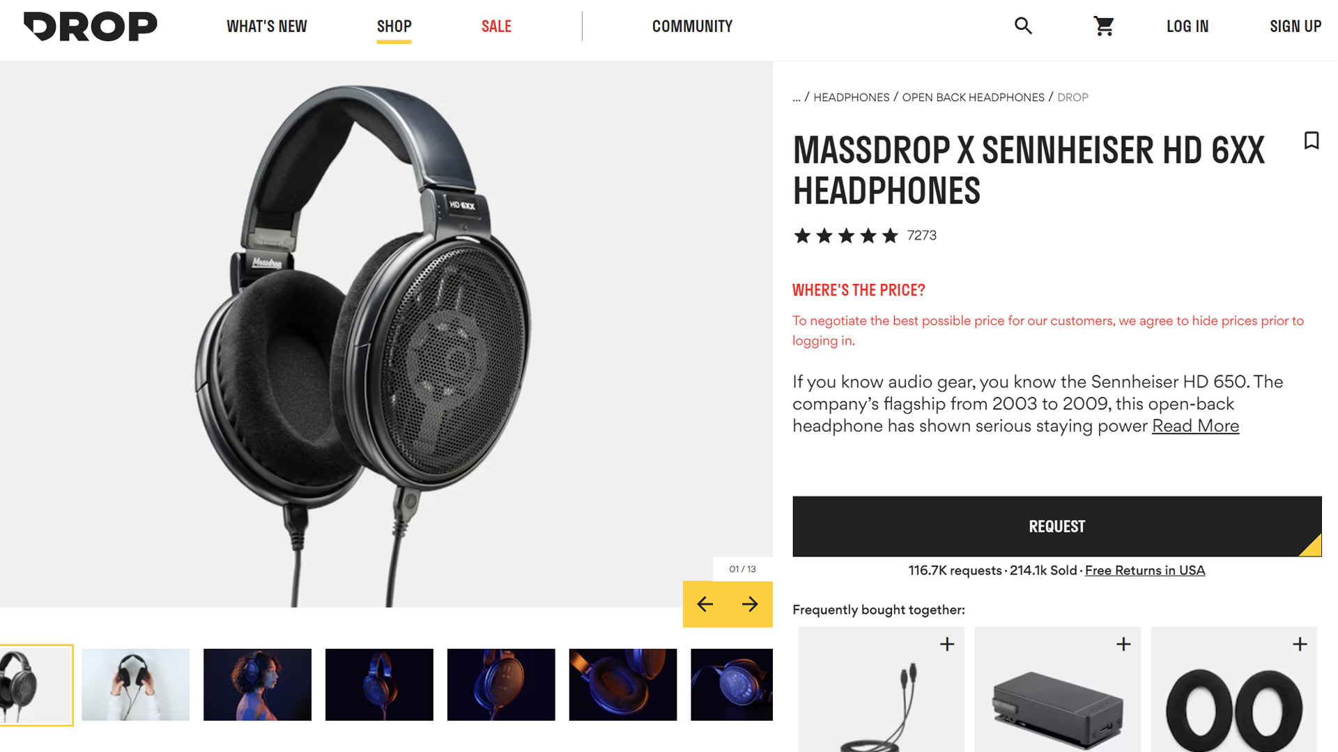 A screenshot of the Drop store page for the Sennheiser HD 6XX.