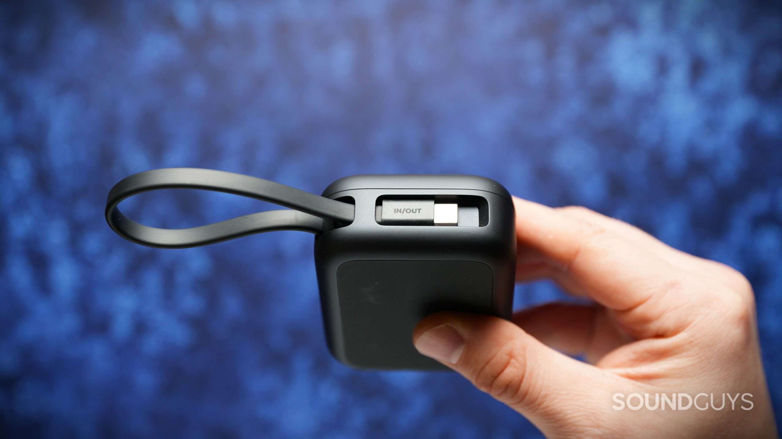 soundcore p41i usb-c cable Soundcore P41i charging case with built-in USB-C cable stored in a side compartment.