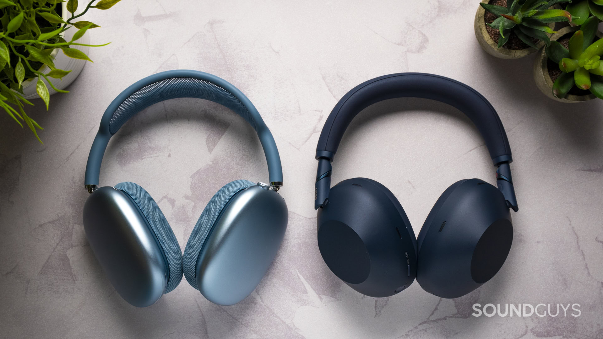 AirPods Max 2 and Sony WH-1000XM6 side profile showing the thickness of the ears.