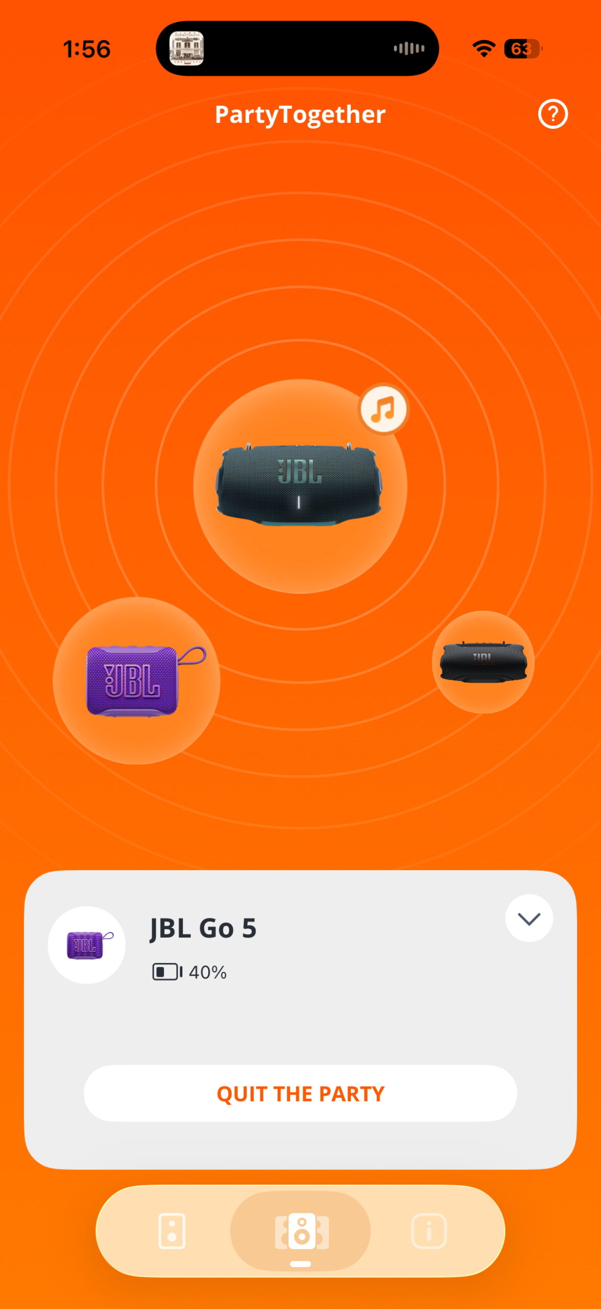 The JBL PartyTogether portable app includes many of the JBL features featured on the JBL Go 5.