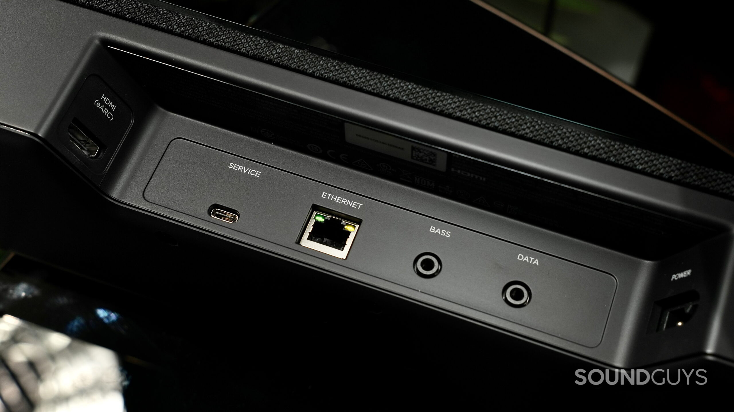 Rear connectivity ports on the Bose Lifestyle Ultra Soundbar including HDMI eARC and Ethernet