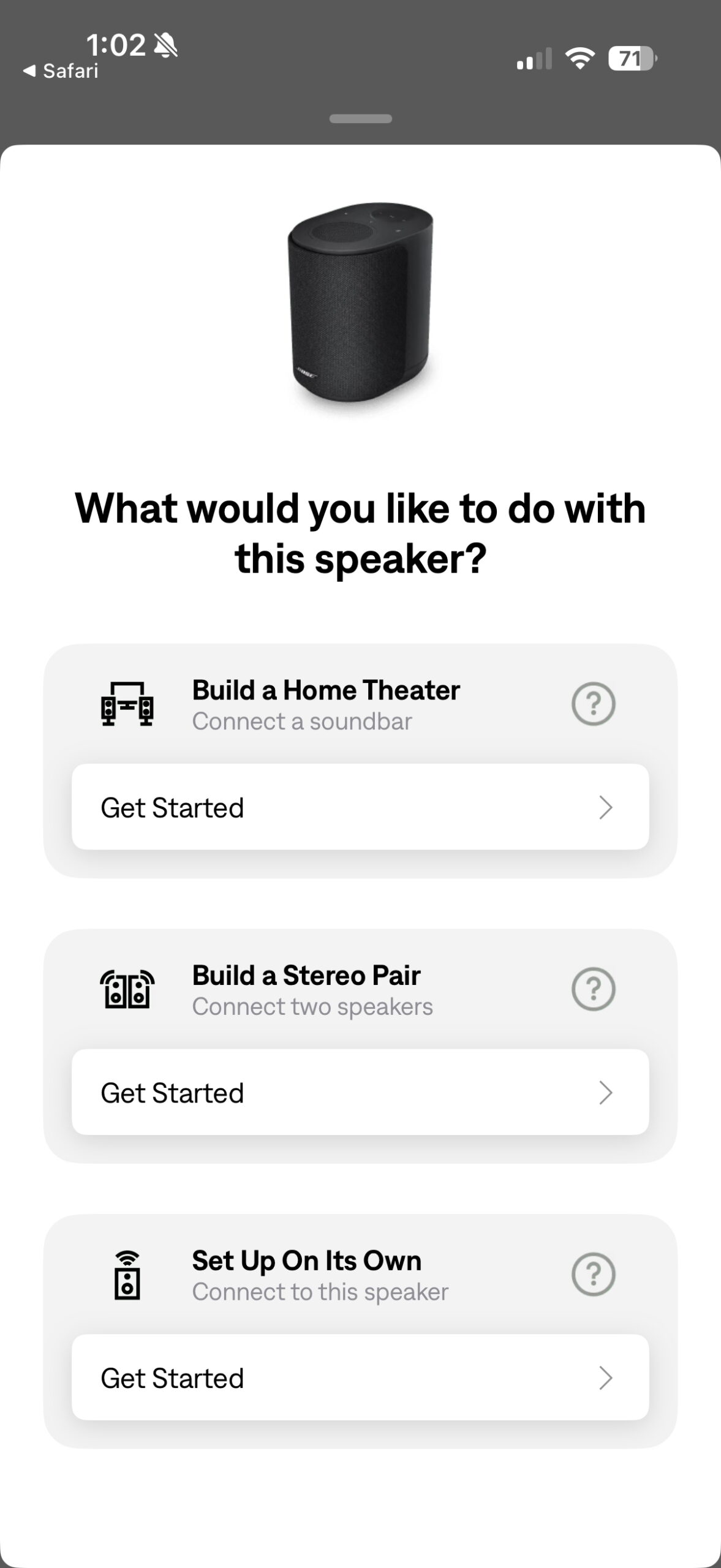 Screenshot of the Bose app while connected to a Lifestyle Ultra speaker.