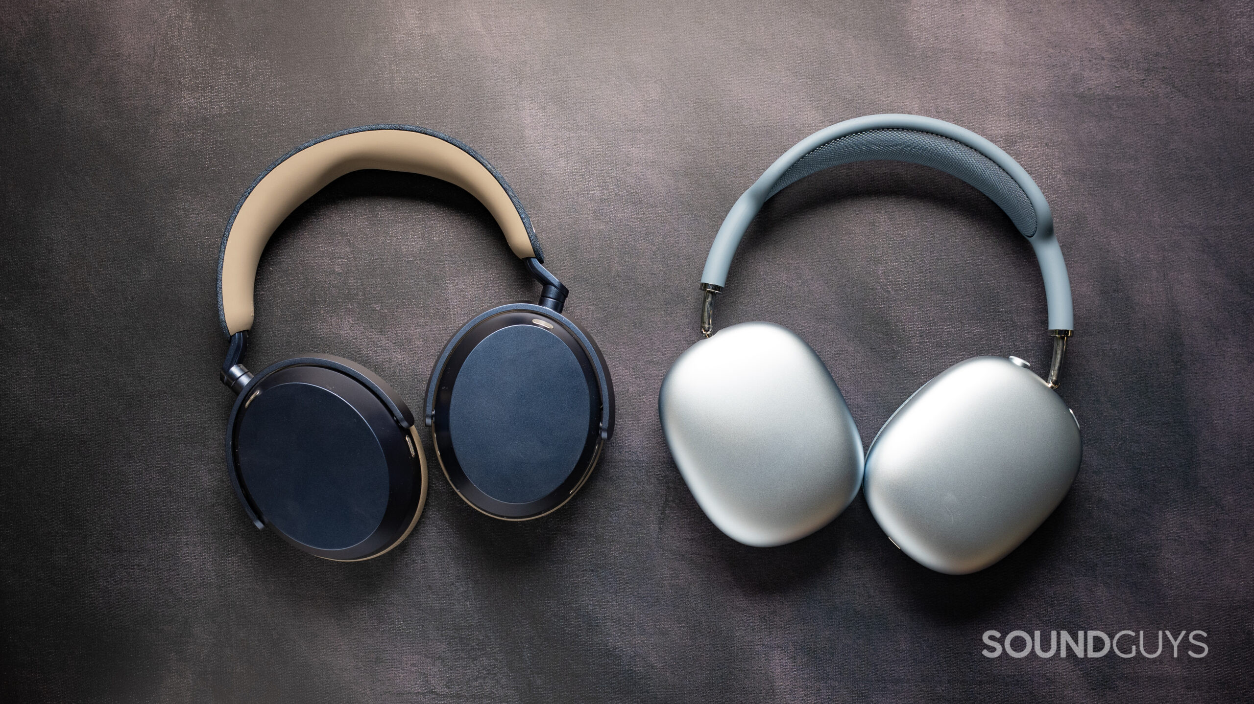 Top down photo of the Sennheiser MOMENTUM 5 Wireless headphones next to the Apple AirPods Max 2.