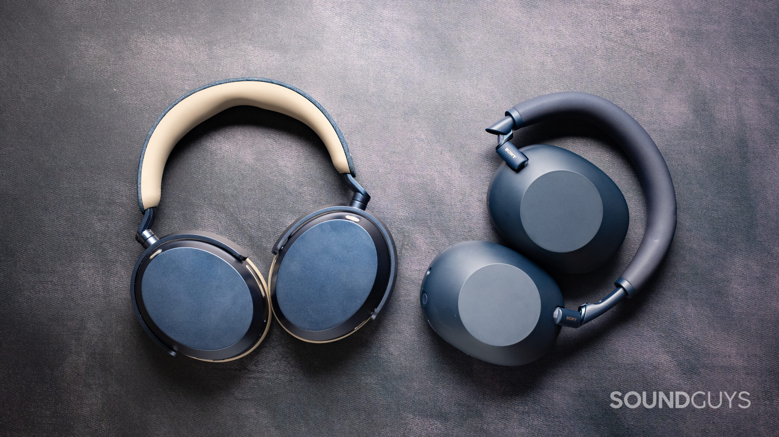 Top down photo of the Sennheiser MOMENTUM 5 wireless next to the Sony WH-1000XM6.