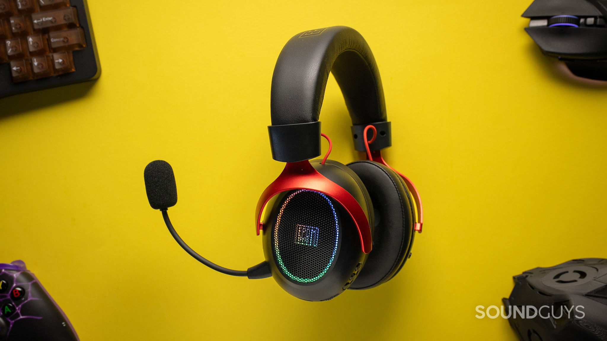 Epomaker GX1 topdown showcasing headphone with mic and lighting.