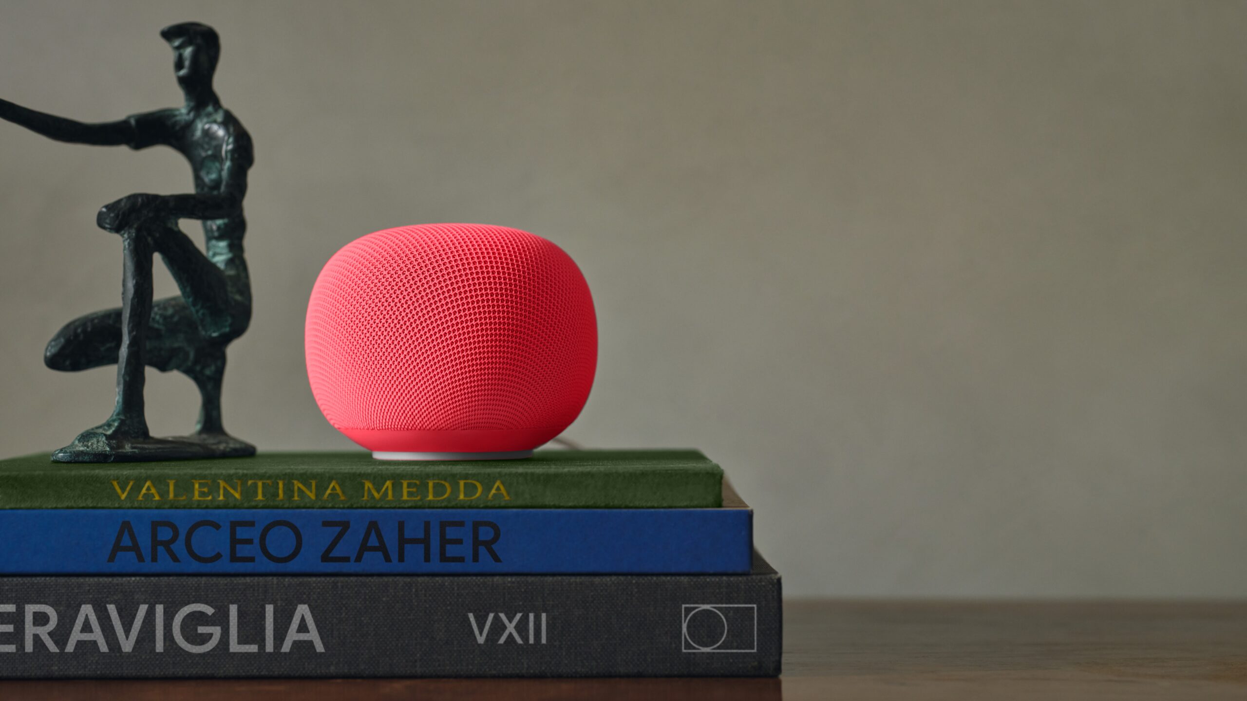 Google Home Speaker - Berry google home speaker red on books beside a statue