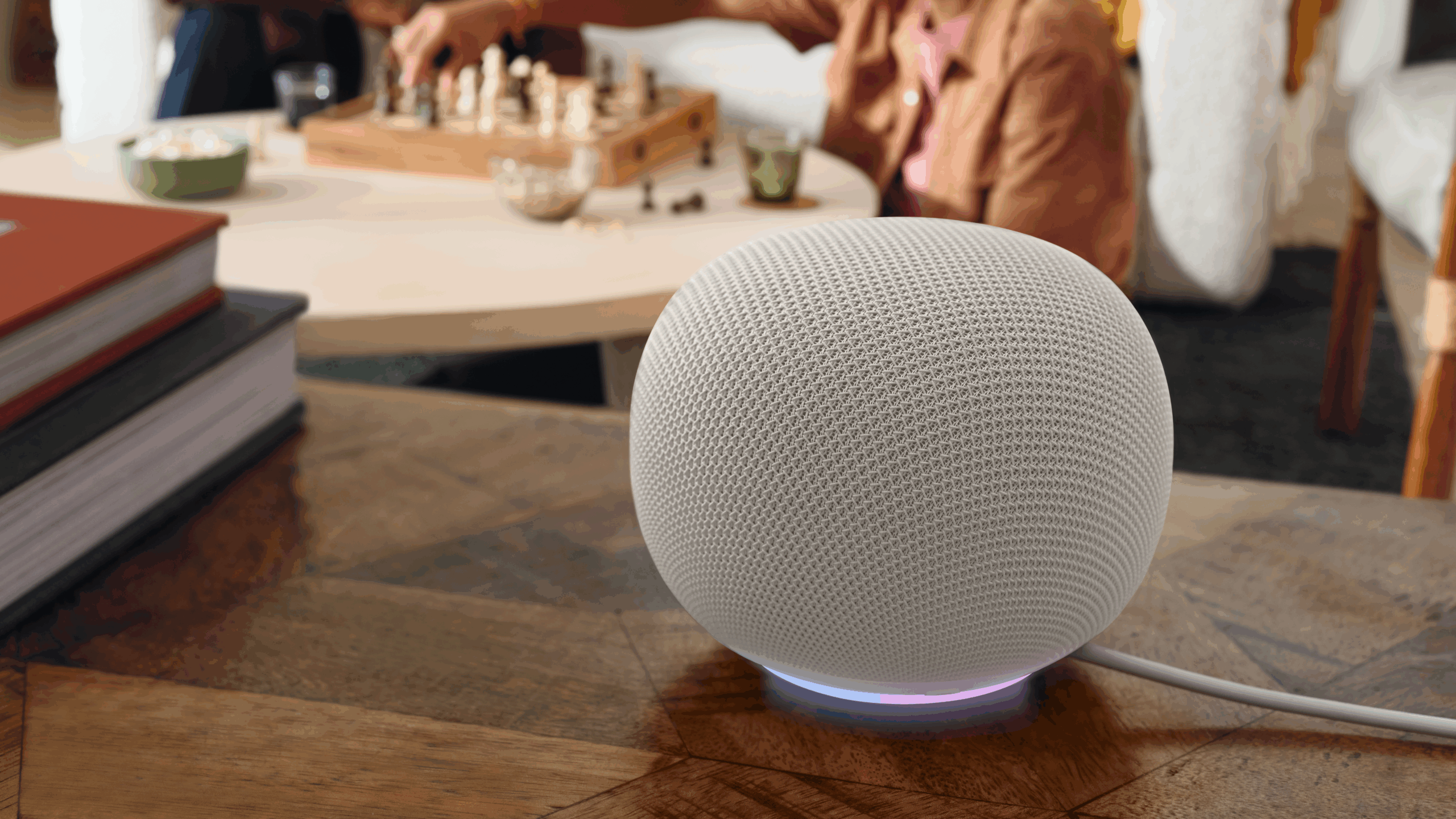 Google Home Speaker with Light Ring - Porcelain google home speaker white on wood table