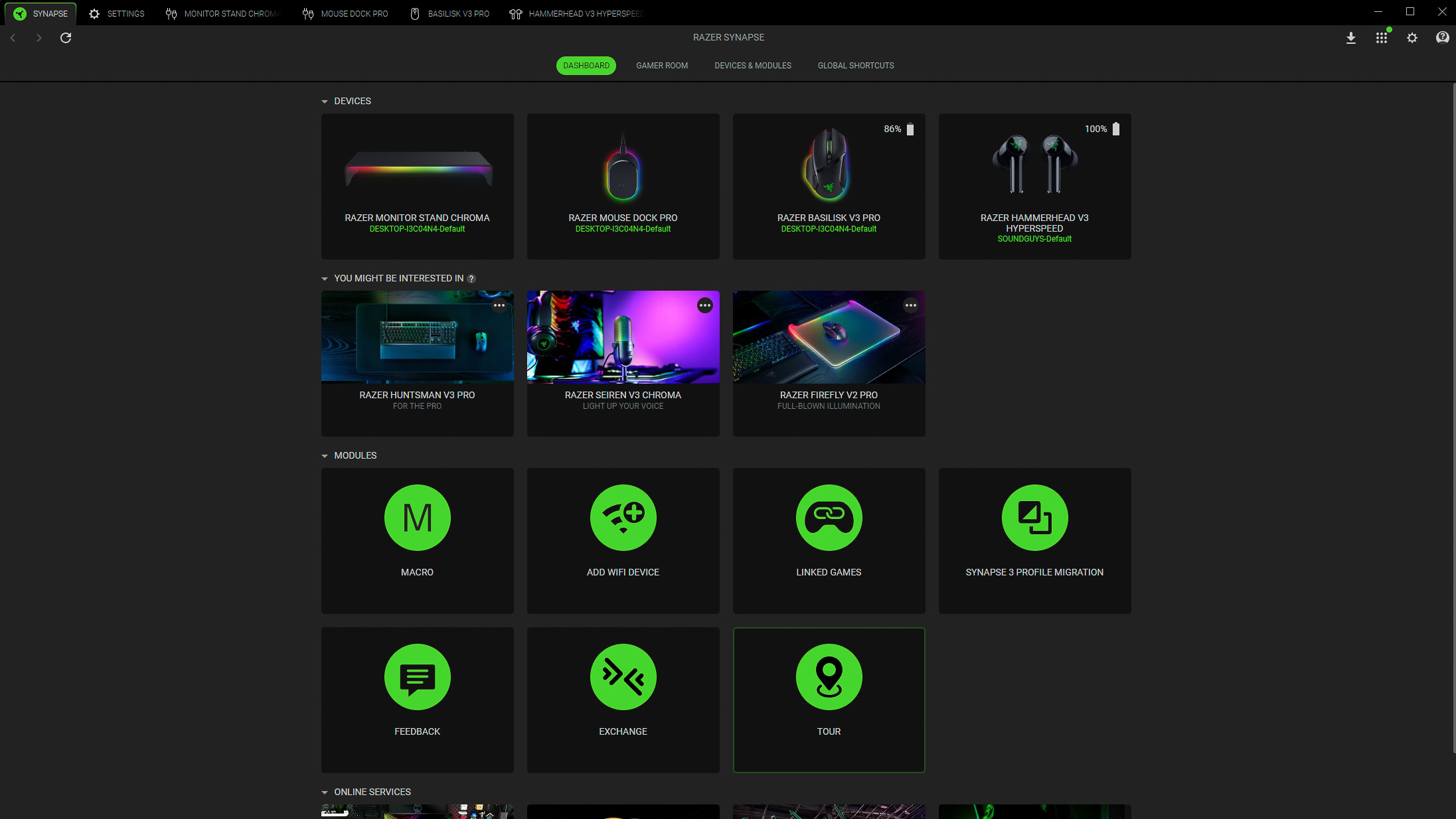 Razer synapse with adverts using the Hammerhead V3 Hyperspeed