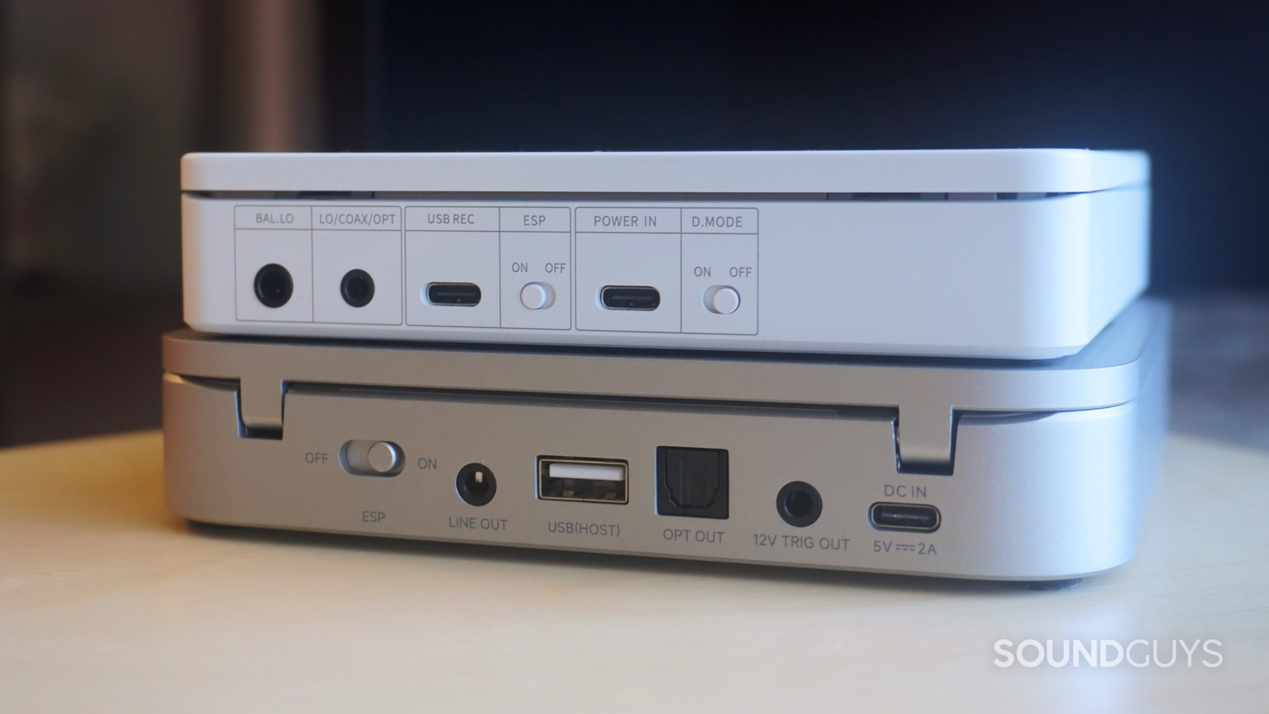 The ports on the back of the Fiio DM13 (top) and Fosi Audio Merak (bottom).