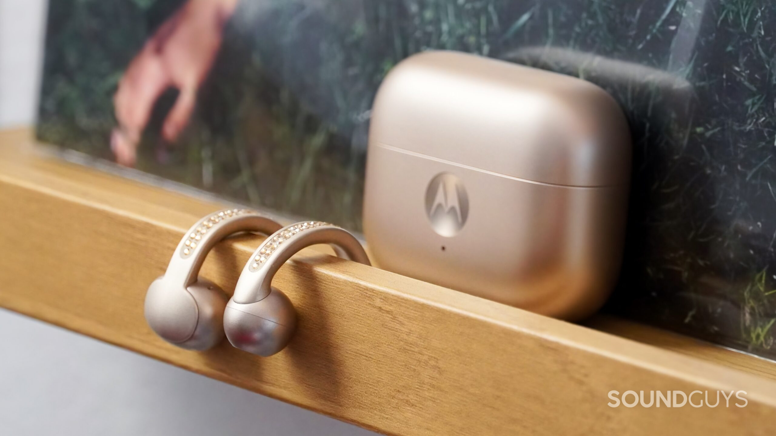 The Moto Buds Loop on a shelf.