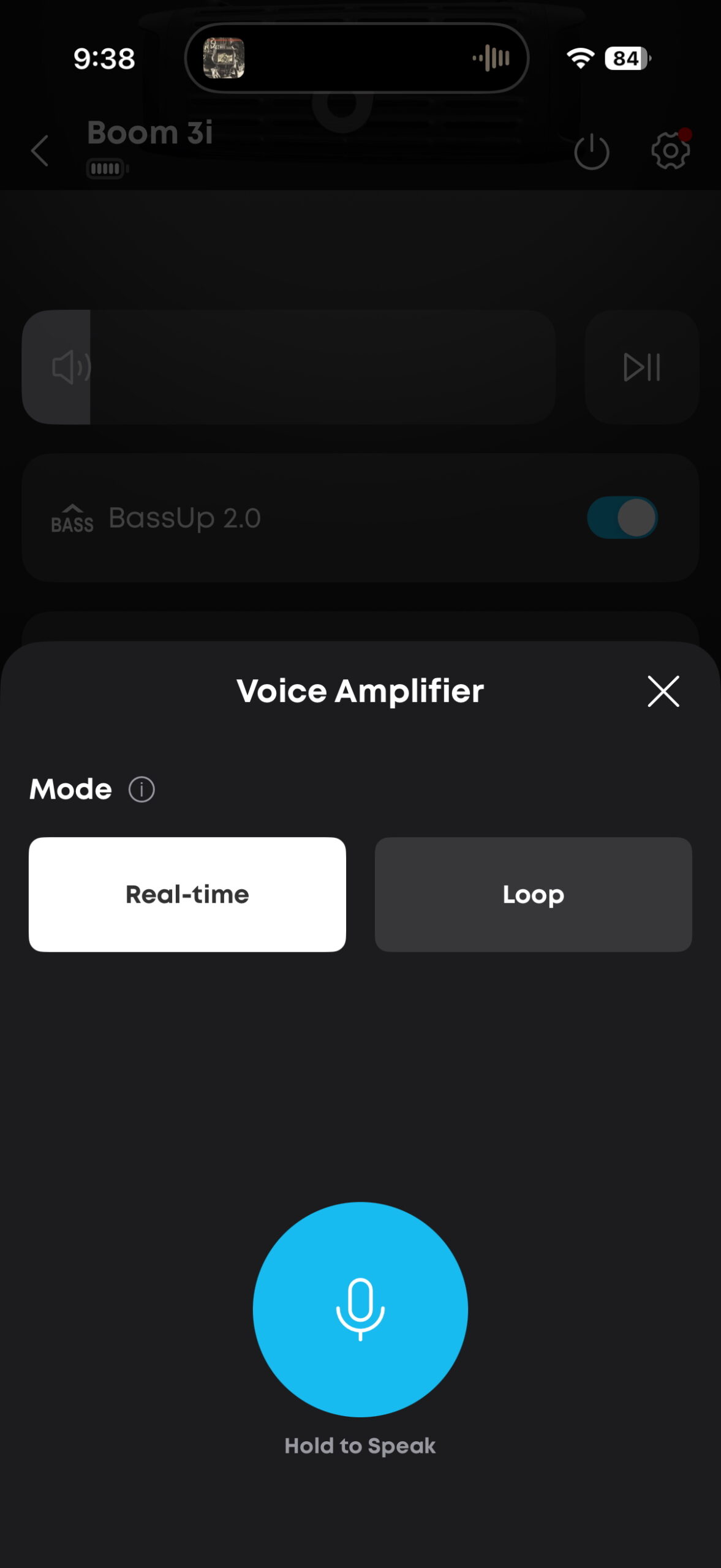 Screenshot of the Soundcore app while connected to a Boom 3i