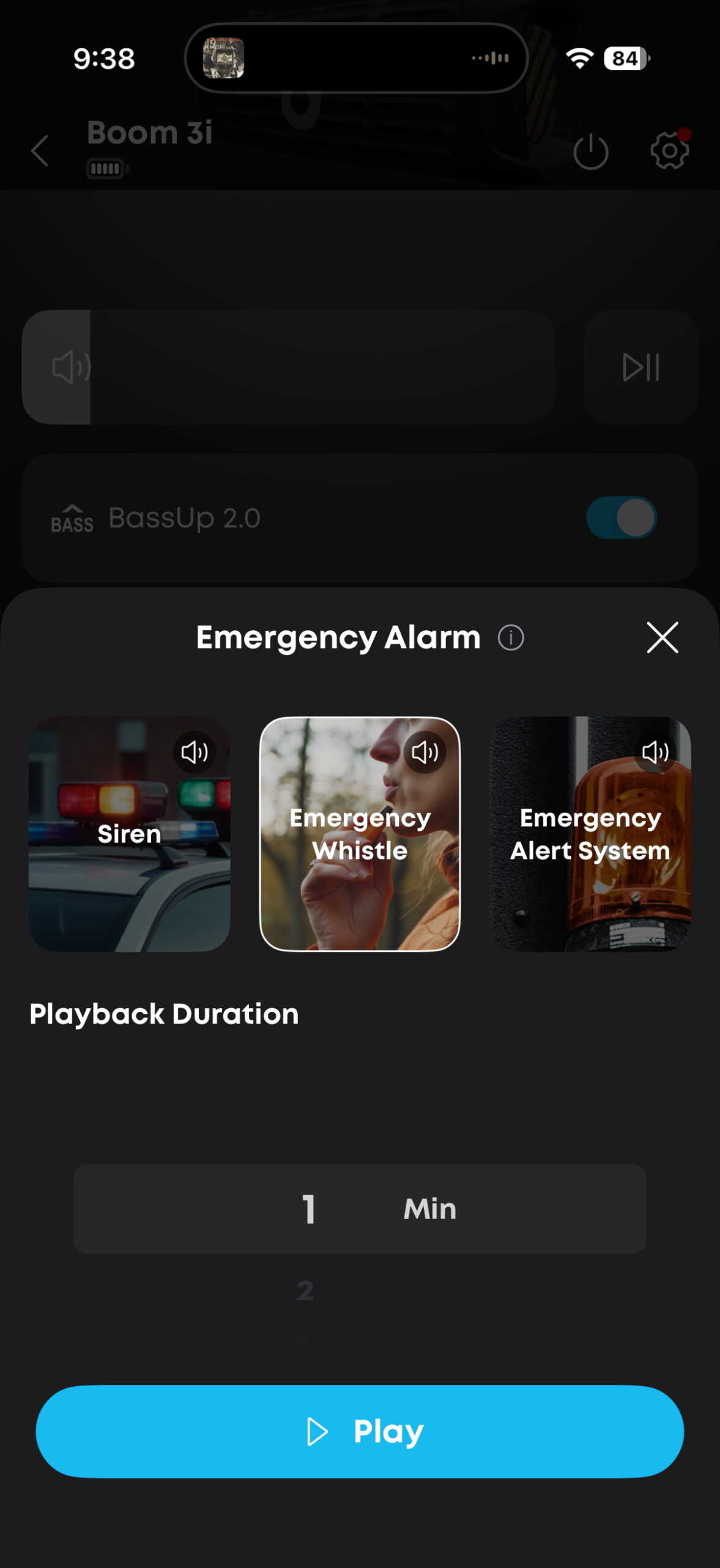 Screenshot of the Soundcore app while connected to a Boom 3i