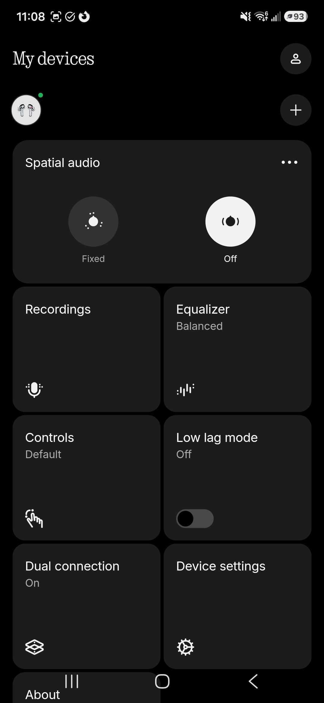 A screenshot of the Nothing Ear (3a)'s app home screen.