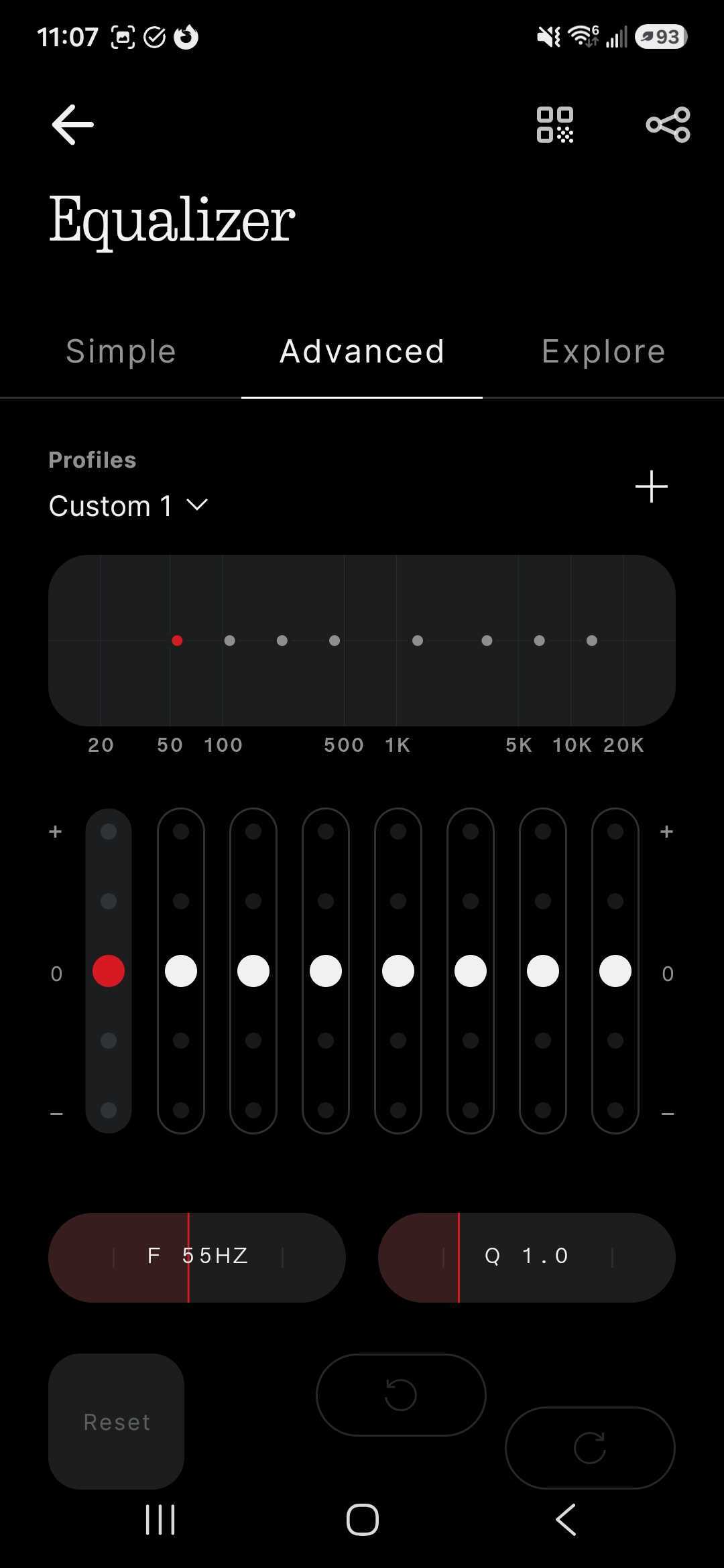 A screenshot of the Nothing Ear (3a)'s app advanced equalizer screen.