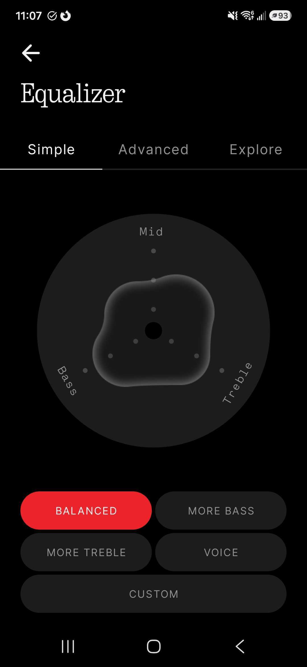 A screenshot of the Nothing Ear (3a)'s app simple equalizer screen.
