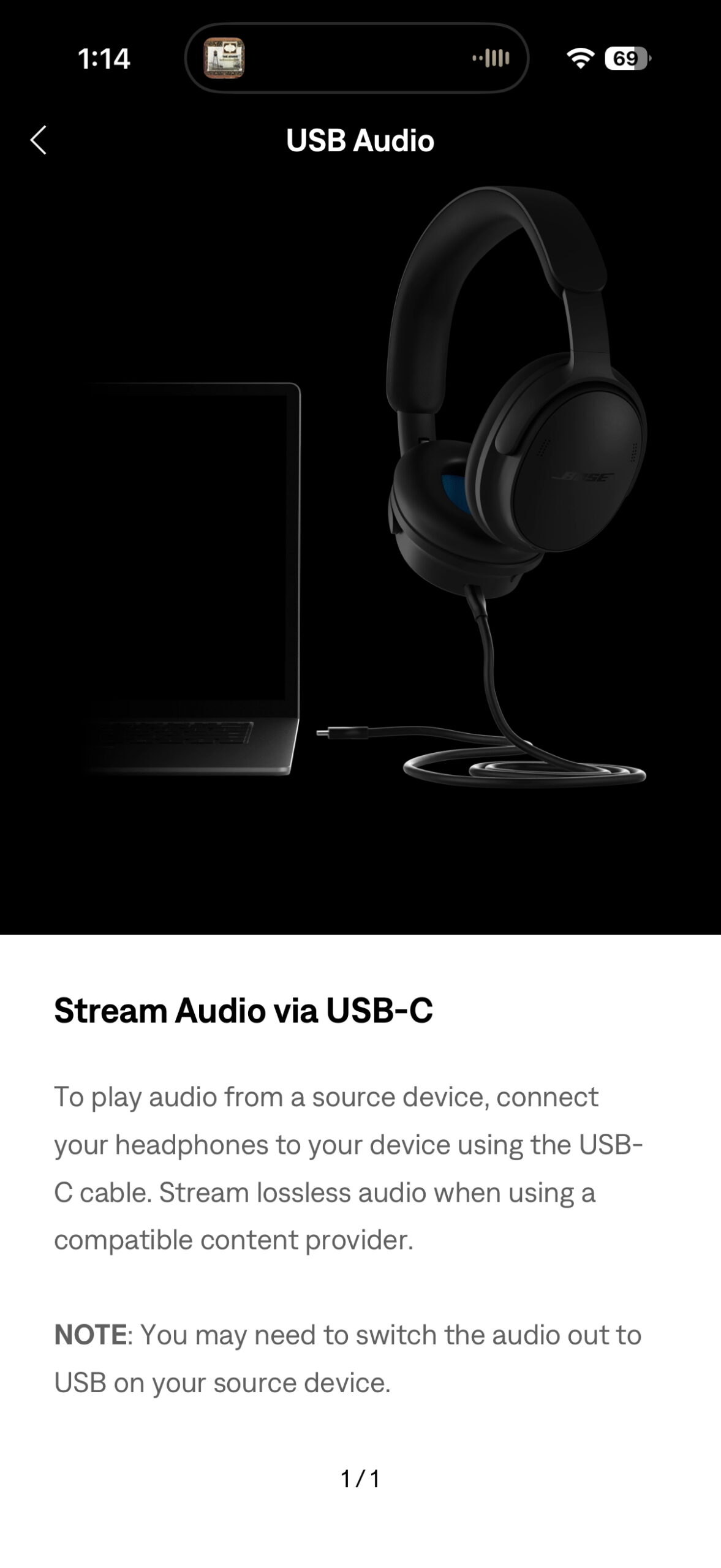 Bose app showing USB-C audio support.