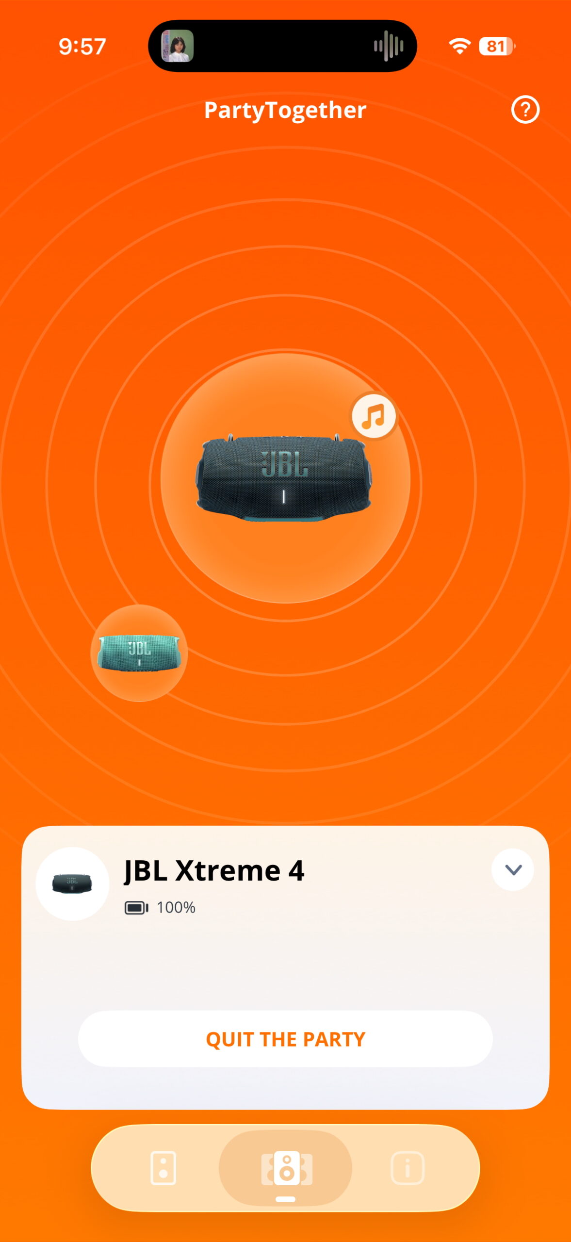 JBL Xtreme 4 connected in the PartyTogether section of the JBL Portable app