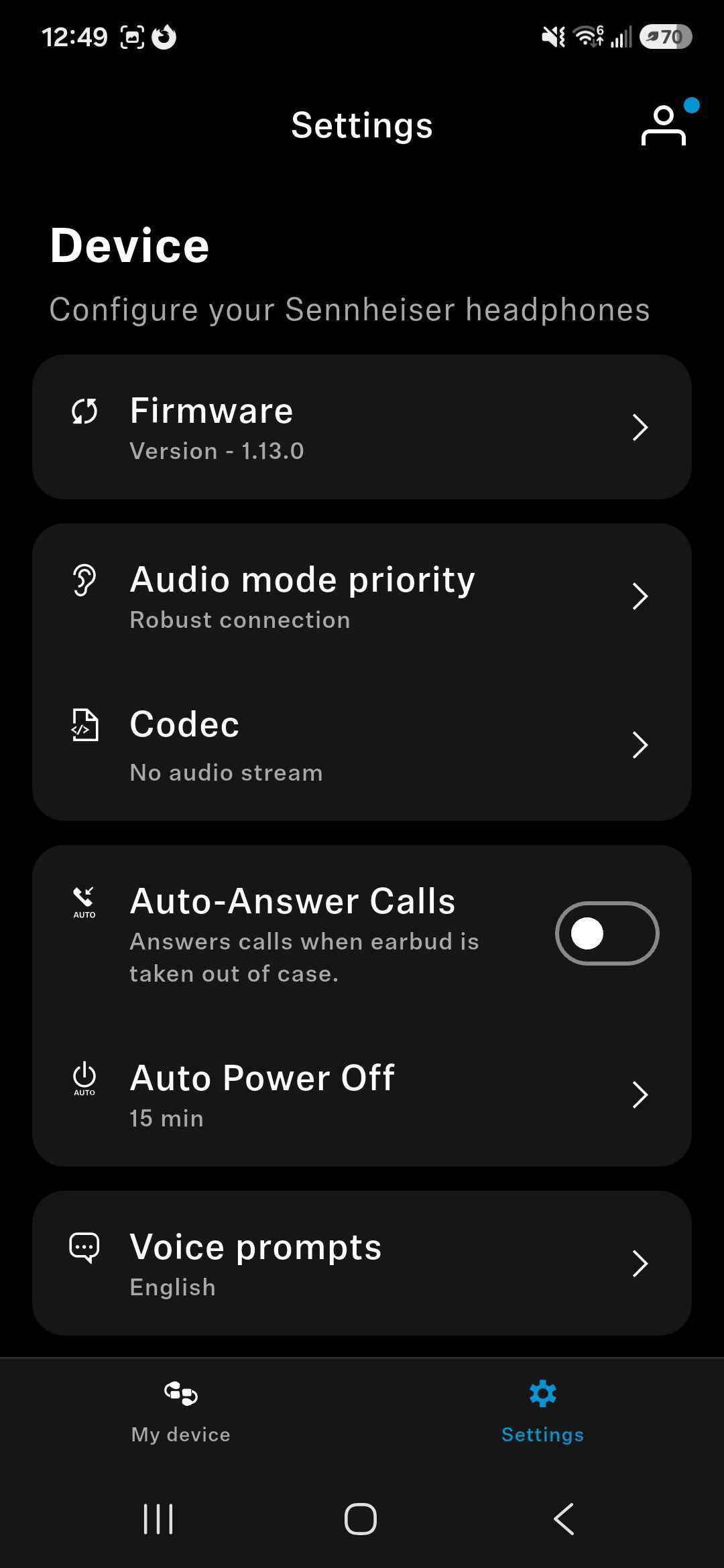 A screenshot of the Sennheiser ACCENTUM Clip's screens within the Sennheiser Smart Control Plus app.