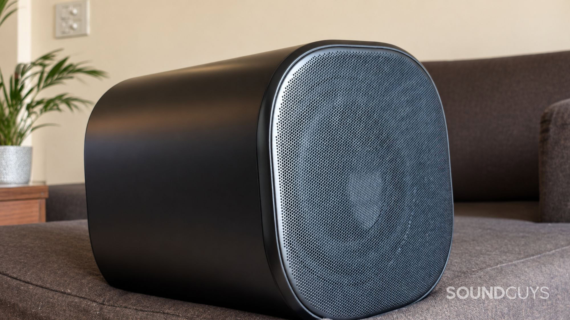 JBL Bar 1300MK2 subwoofer on the couch