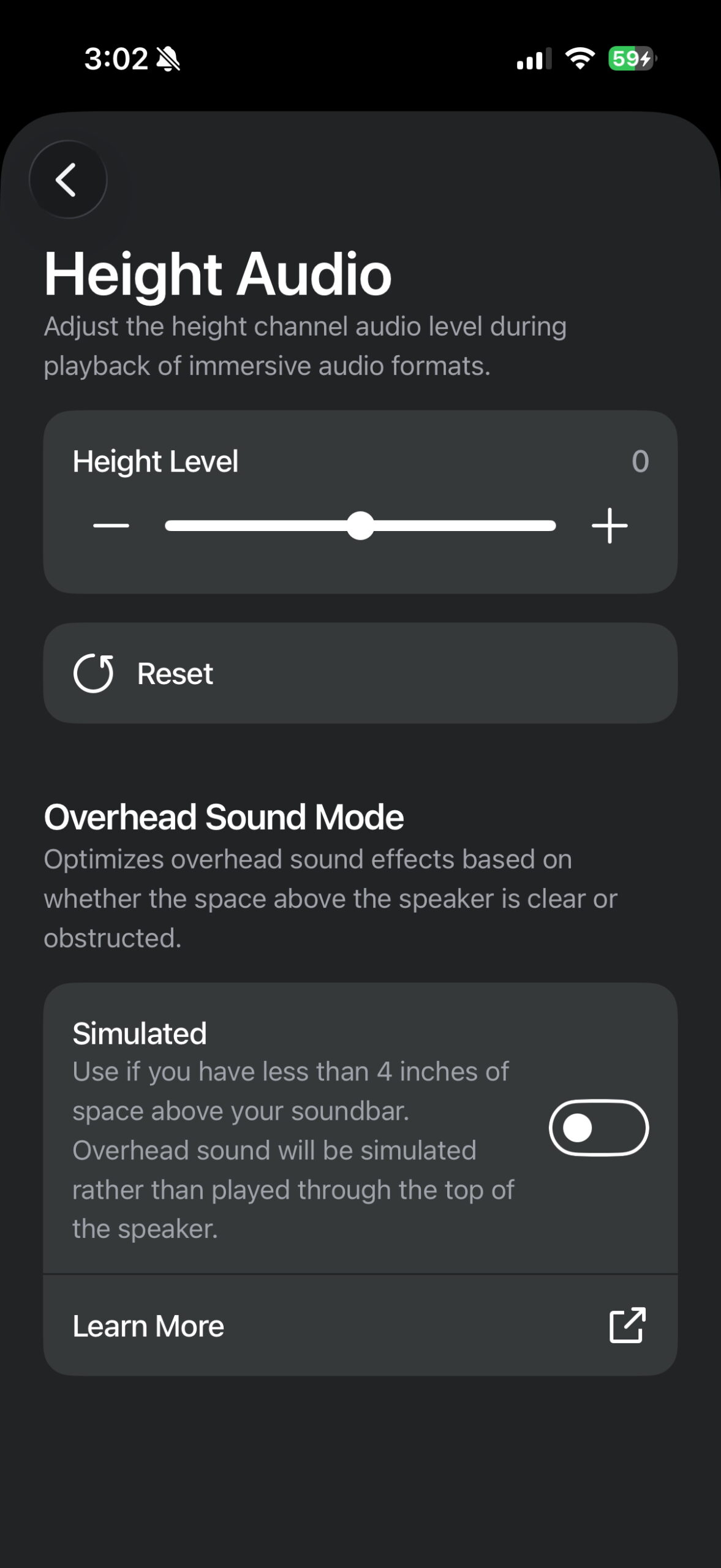 Sonos app Height Audio controls and Overhead Sound Mode for the Beam Ultra