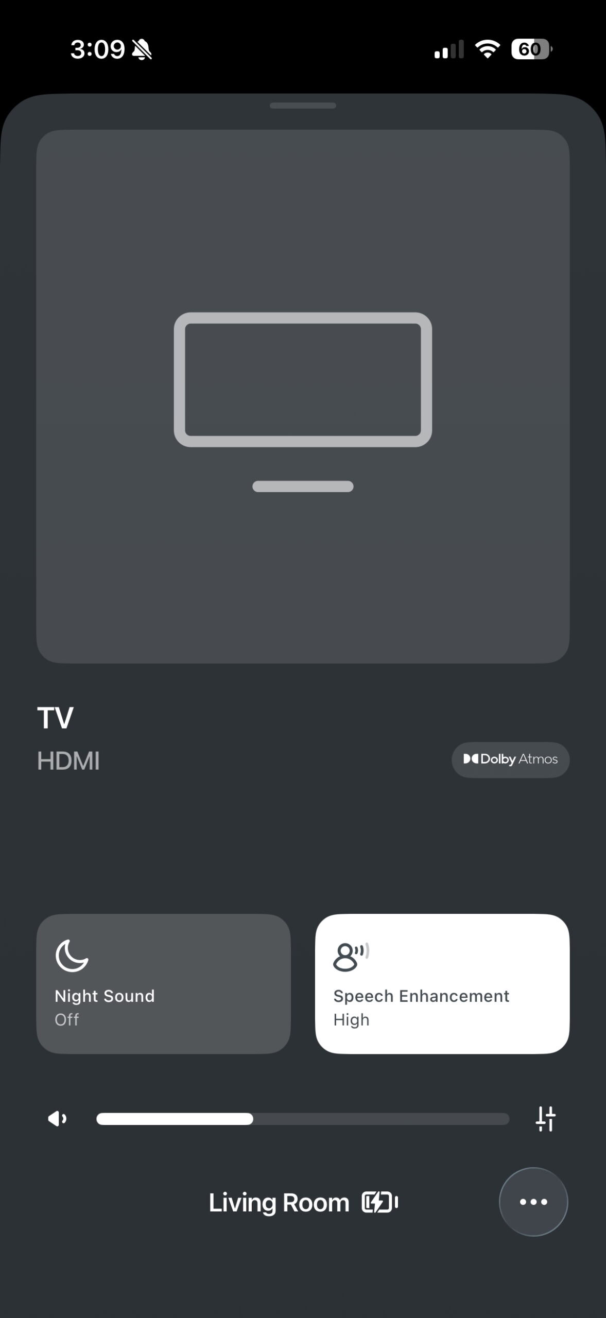 Sonos app showing Dolby Atmos playback and Speech Enhancement controls for the Beam Ultra