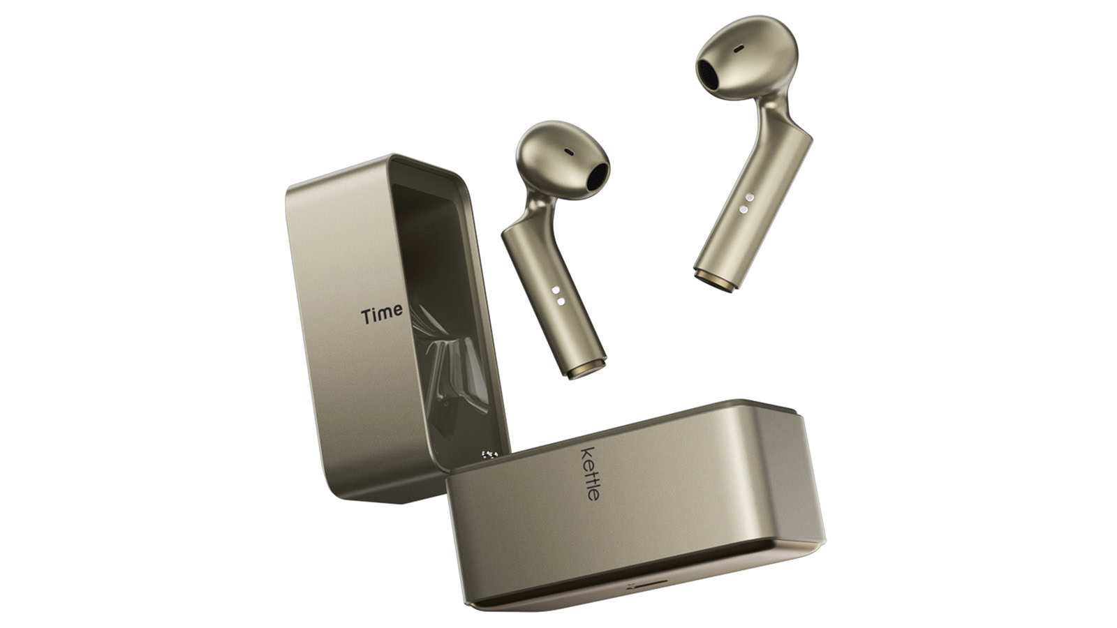 Timekettle W4 Plus gold earbuds out of case Timekettle W4 Plus gold earbuds out of case