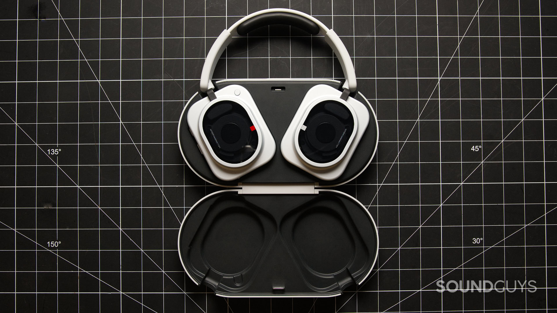 nothing headphone 1 pro case open A top-down photo of the Nothing Headphone (1) Pro's hard case.