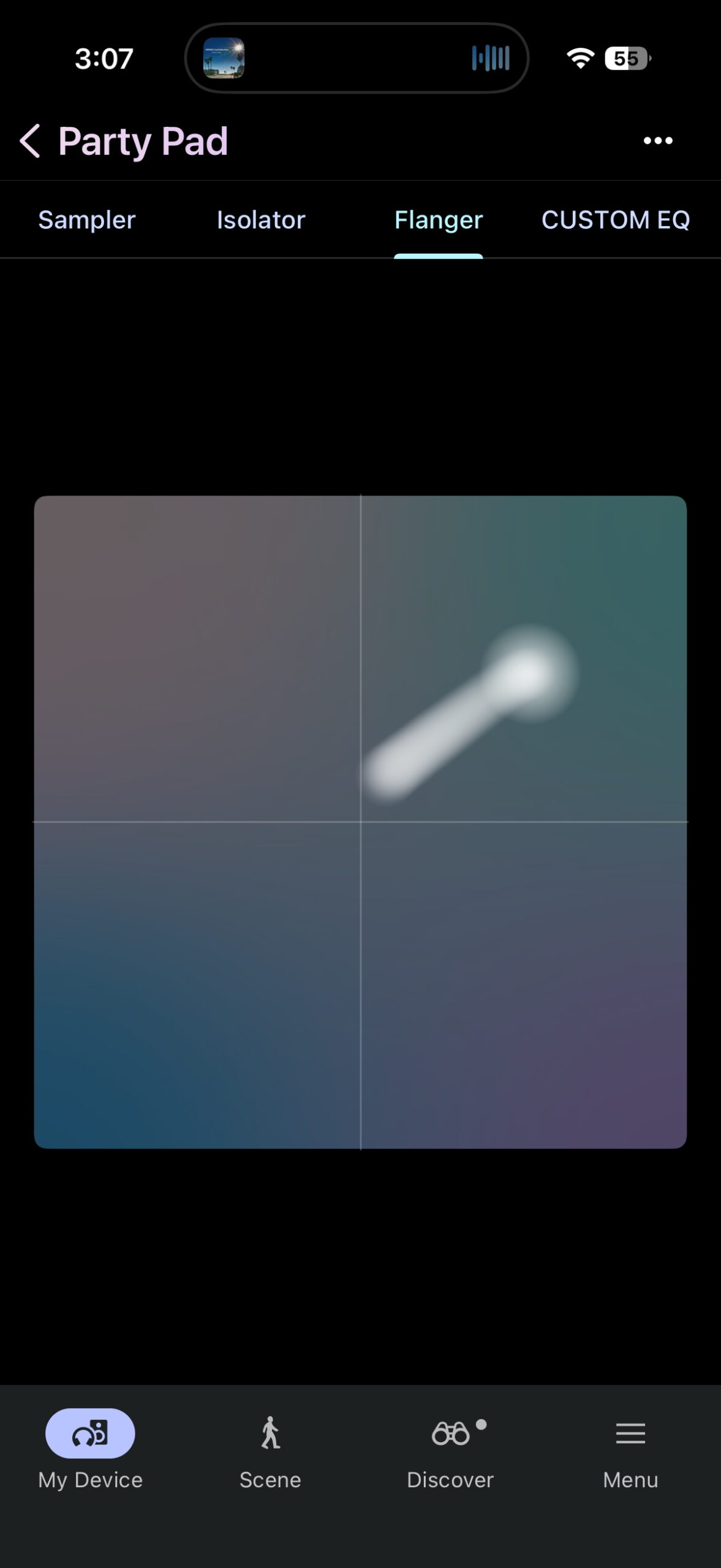 Sony Sound Connect app Party Pad showing the Flanger sound effect control