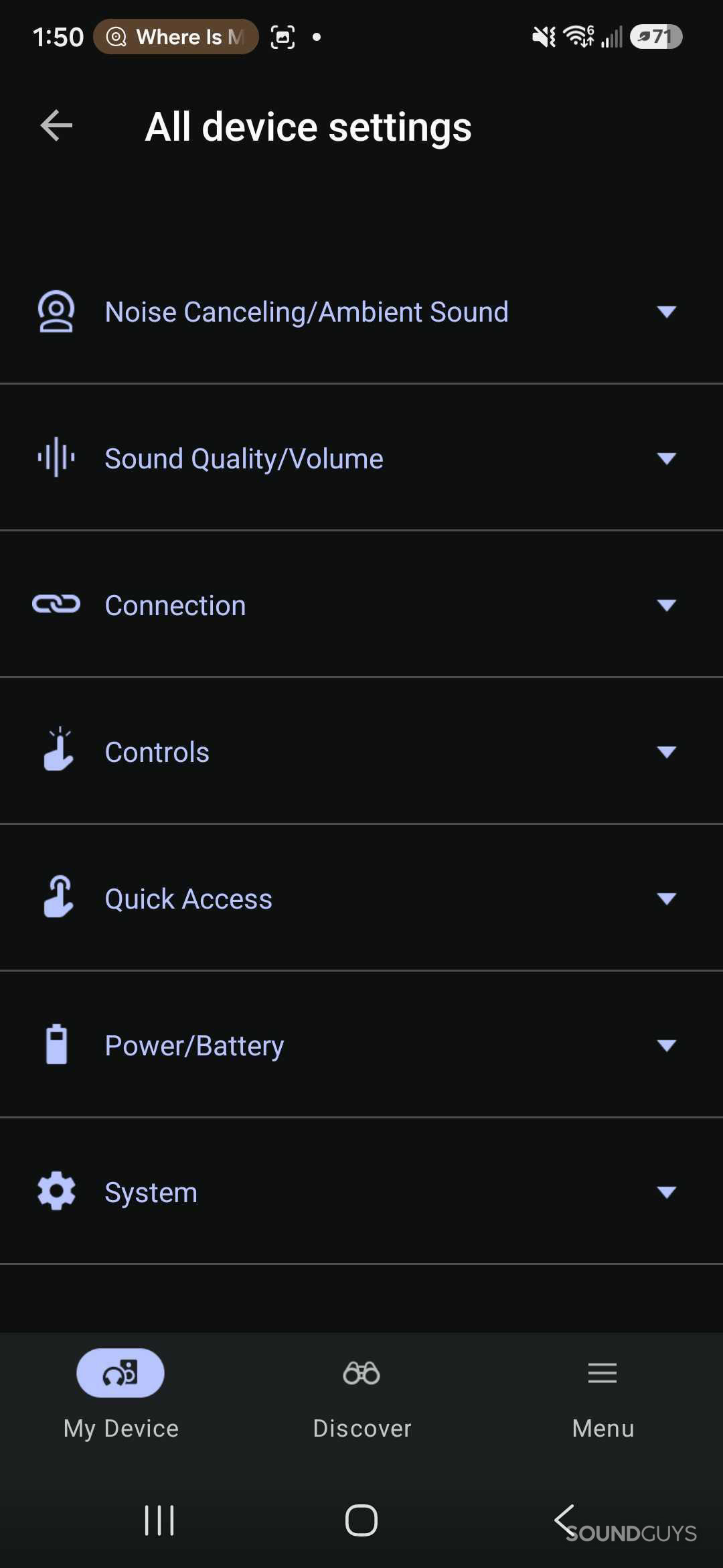 A screenshot of the Sony Sound Connect app.