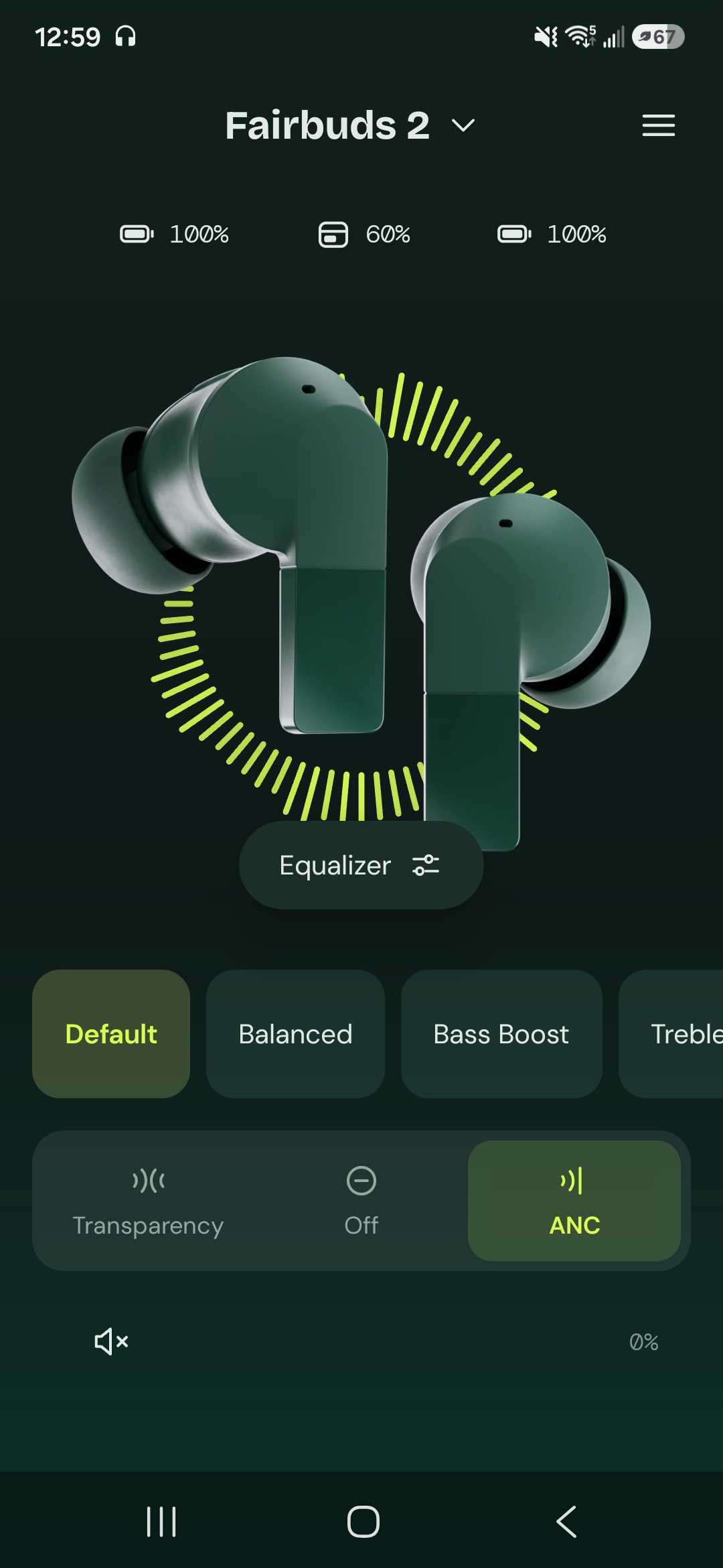 A screenshot of the Fairphone Fairbuds 2's app.