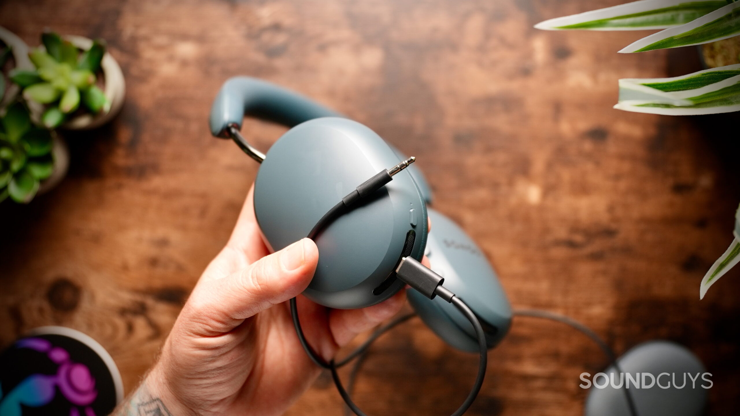 Sonos Ace Ultra - 3 Sonos Ace Ultra headphones connected to the included USB-C to 3.5mm cable.